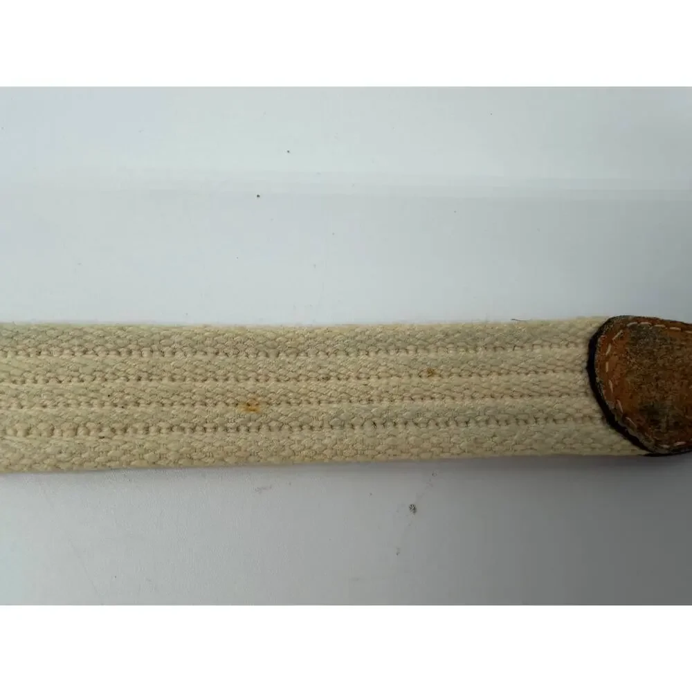 Vintage Jordache Canvas Leather Belt Cream Tan Brass Buckle Unisex USA